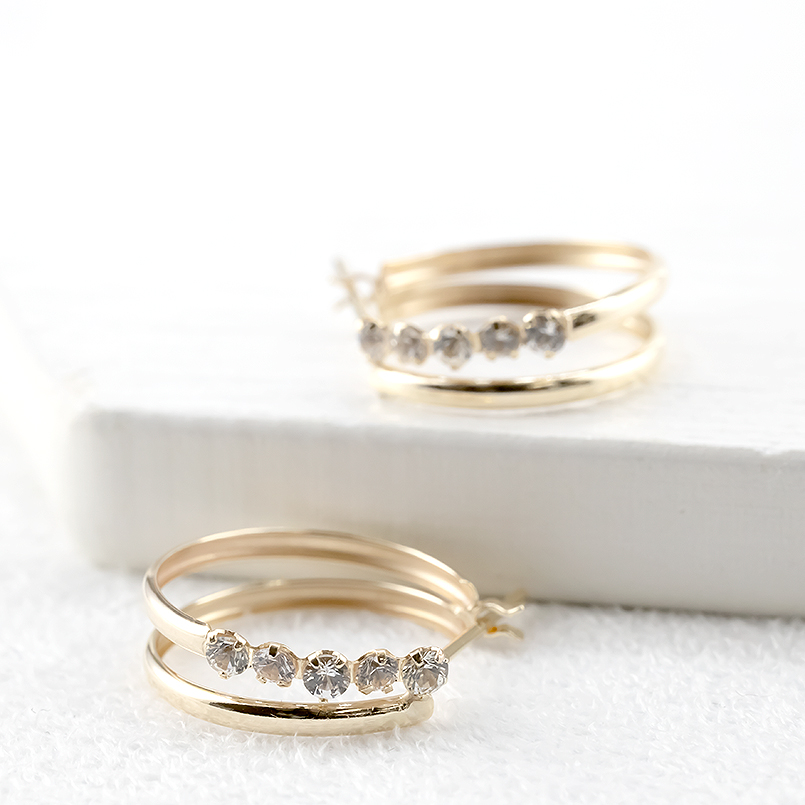 ゴールド ピアス ペア ホワイトサファイア 2連 フープピアス リング レディース 10金 イエローゴールドk10 10k 女性 あすつく 送料無料 セール saleの画像