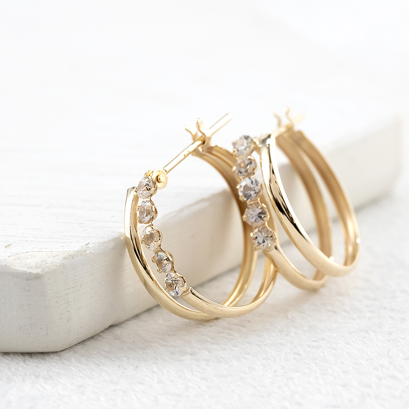 ゴールド ピアス ペア ホワイトサファイア 2連 フープピアス リング レディース 10金 イエローゴールドk10 10k 女性 あすつく 送料無料 セール saleの画像