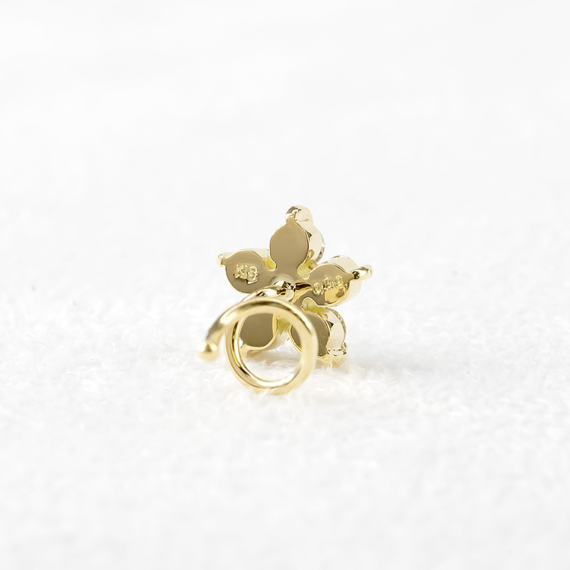 18金 片耳ピアス ダイヤモンド 0.19ct 花 キャッチのいらないピアス レディース イエローゴールドk18 キャッチナッシャー つけっぱなし あすつく 送料無料 saleの画像