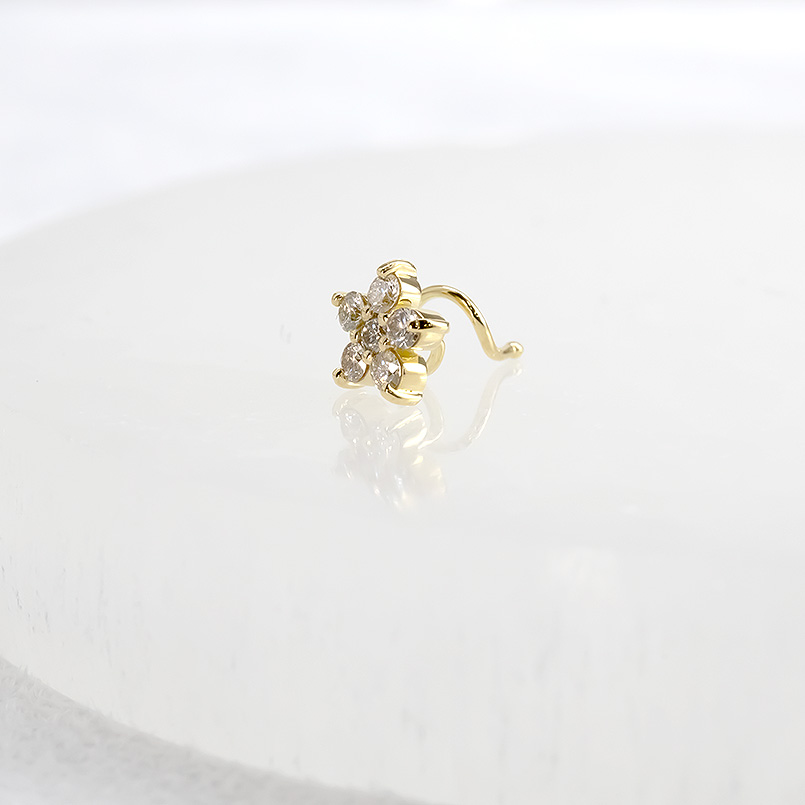 18金 片耳ピアス ダイヤモンド 0.19ct 花 キャッチのいらないピアス レディース イエローゴールドk18 キャッチナッシャー つけっぱなし あすつく 送料無料 saleの画像