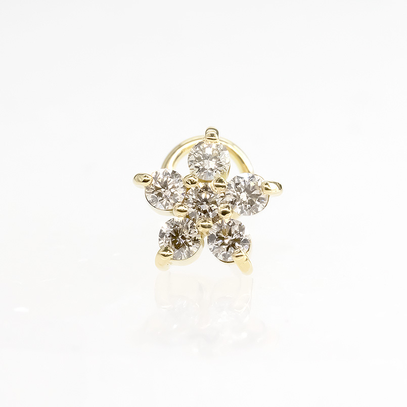 18金 片耳ピアス ダイヤモンド 0.19ct 花 キャッチのいらないピアス レディース イエローゴールドk18 キャッチナッシャー つけっぱなし あすつく 送料無料 saleの画像