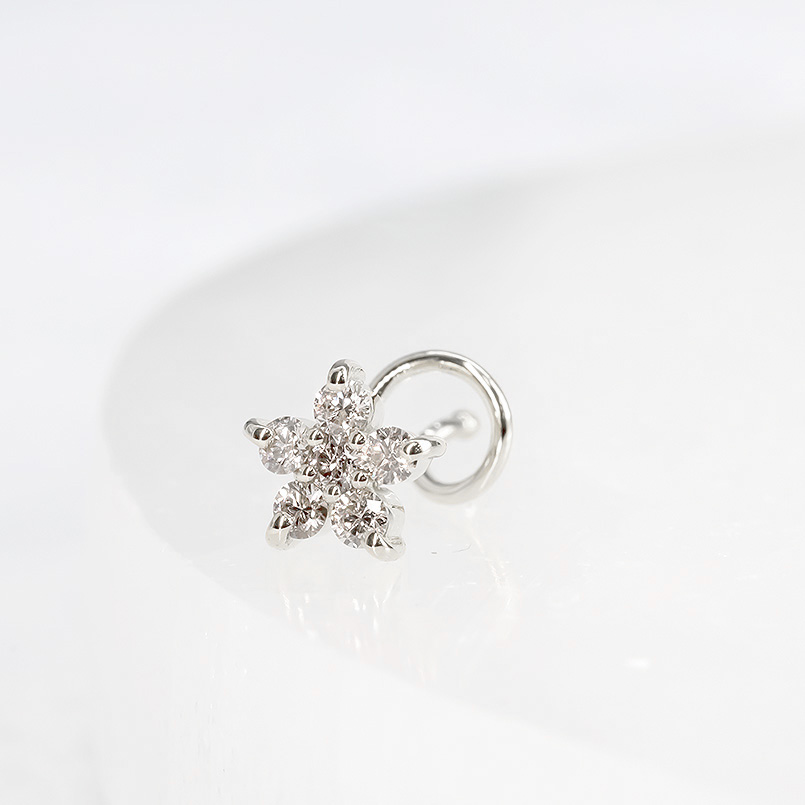プラチナ 片耳ピアス ダイヤモンド 03ct 花 キャッチのいらないピアス レディース pt900 キャッチナッシャー つけっぱなし あすつく 送料無料 saleの画像