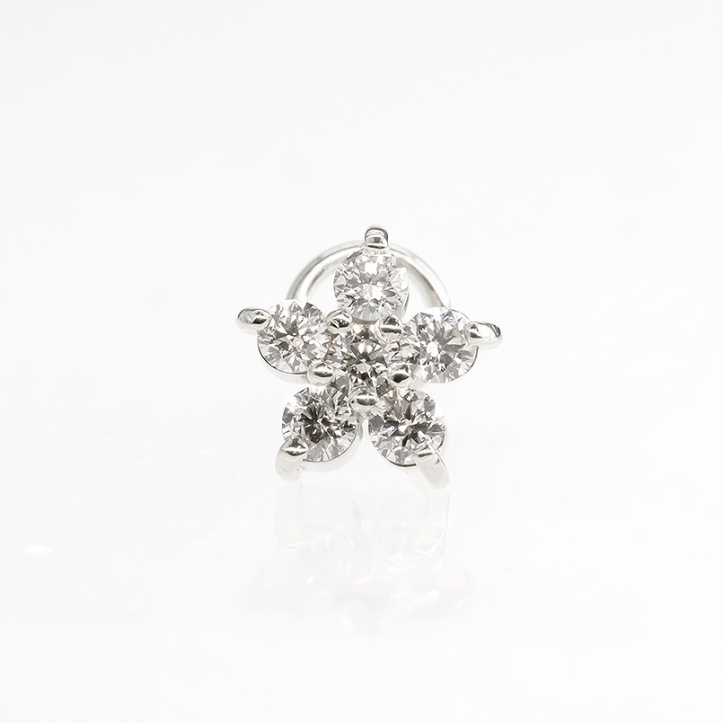 プラチナ 片耳ピアス ダイヤモンド 0.19ct 花 キャッチのいらないピアス レディース pt900 キャッチナッシャー つけっぱなし あすつく 送料無料 saleの画像