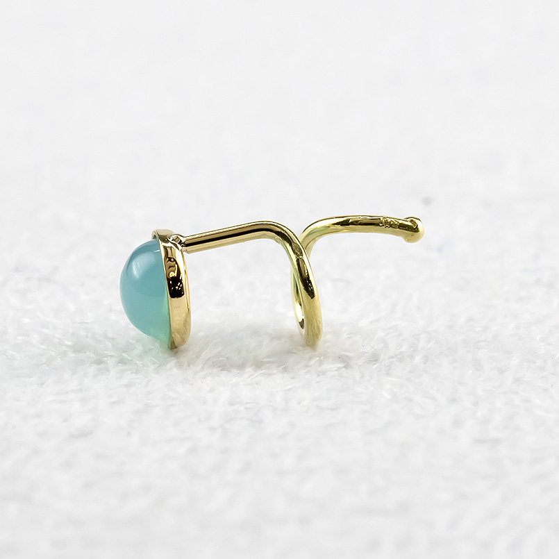 18金 ピアス ブルーカルセドニー 一粒 キャッチのいらないピアス キャッチナッシャー ゴールド 18k イエローゴールドk18 あすつく 送料無料 セール saleの画像