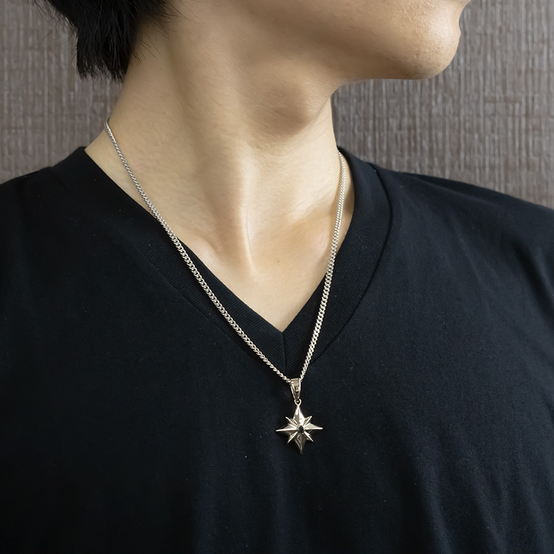 シルバー ネックレス トップ メンズ 喜平用 ブラックダイヤモンド 一粒 コンパス ペンダントトップ sv925 ペンダント チェーン キヘイ 送料無料 セール saleの画像