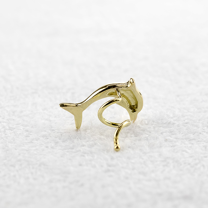 18金 片耳ピアス イルカ キャッチのいらないピアス レディース イエローゴールドk18 キャッチナッシャー 簡単装着 地金 マリンモチーフ つけっぱなし 送料無料の画像