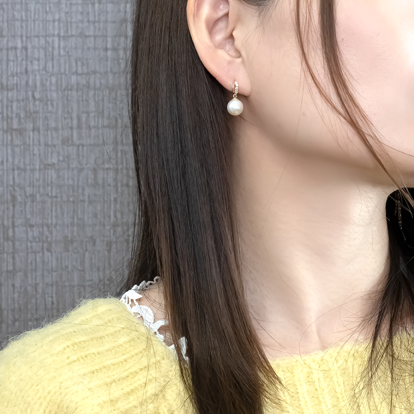 18金 ピアス ペア パール アコヤ真珠 ダイヤモンド レディース イエローゴールドk18 18k スタッドピアス ゆれる 揺れる 女性 あすつく 送料無料 セール saleの画像