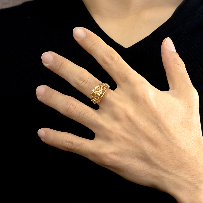 18金 リング レディース ダイヤモンド 太め ハワイアンジュエリー 指輪 透かし 18k イエローゴールドk18 婚約指輪 ピンキーリング 送料無料 セール saleの画像