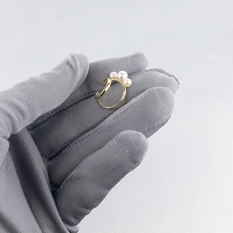 18金 イヤーカフ ダイヤモンド パール 2連 大ぶり 片耳 ゴールド 18k あこや 真珠 フープ イヤークリップ フォーマル 本真珠 男女兼用 送料無料 saleの画像
