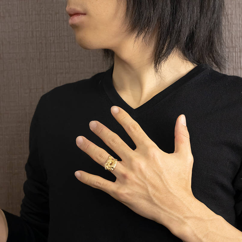ゴールド リング 龍 ダイヤモンド メンズ 太め 幅広 お守り 指輪 10K イエローゴールド ピンキーリング 婚約指輪 ドラゴン 竜 送料無料 セール saleの画像