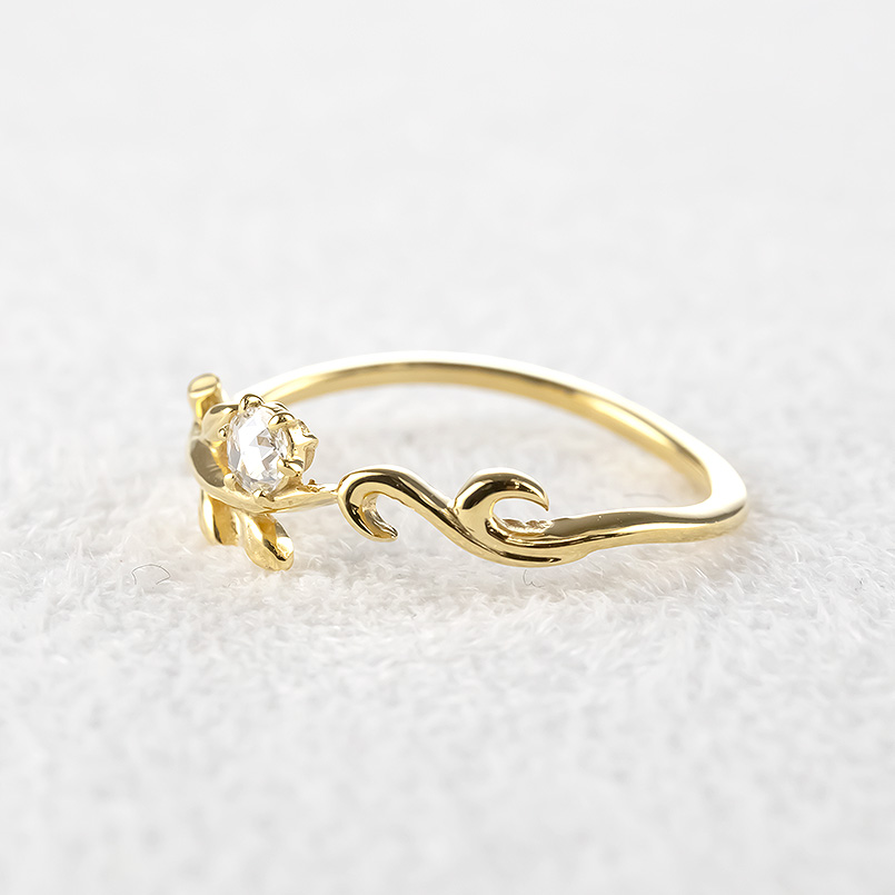 婚約指輪 18金 リング ダイヤモンド 一粒 レディース オリーブ 細め 華奢 ゴールド 18k 0.05ctup VS ピンキーリング ソーティングカード付 送料無料 セール saleの画像