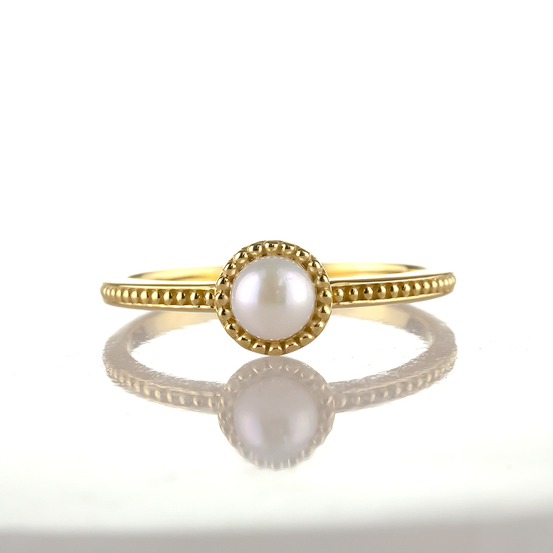 婚約指輪 18金 リング パール 真珠 レディース 細め 華奢 ゴールド 18k アコヤ あこや真珠 ピンキーリング ミル打ち シンプル フォーマル 送料無料 セール saleの画像