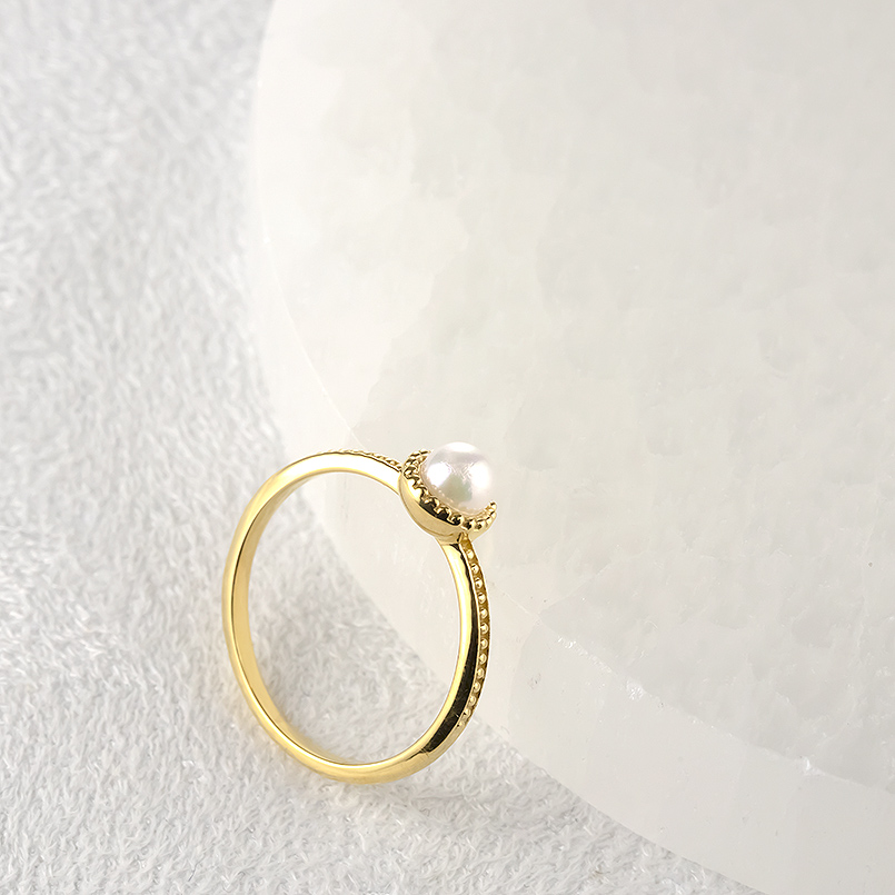 婚約指輪 18金 リング パール 真珠 レディース 細め 華奢 ゴールド 18k アコヤ あこや真珠 ピンキーリング ミル打ち シンプル フォーマル 送料無料 セール saleの画像