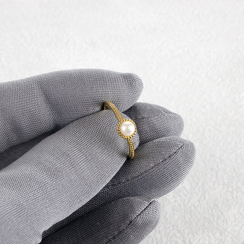 婚約指輪 18金 リング パール 真珠 レディース 細め 華奢 ゴールド 18k アコヤ あこや真珠 ピンキーリング ミル打ち シンプル フォーマル 送料無料 セール saleの画像