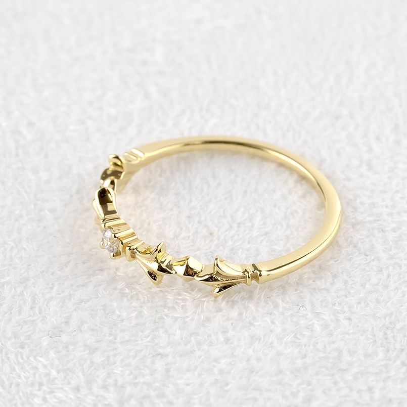 18金 リング ダイヤモンド 一粒 ユリの紋章 ゴールド 18k 細め 華奢 婚約指輪 ピンキーリング 普段使い シンプル 百合の紋章 男女兼用 送料無料 セール saleの画像