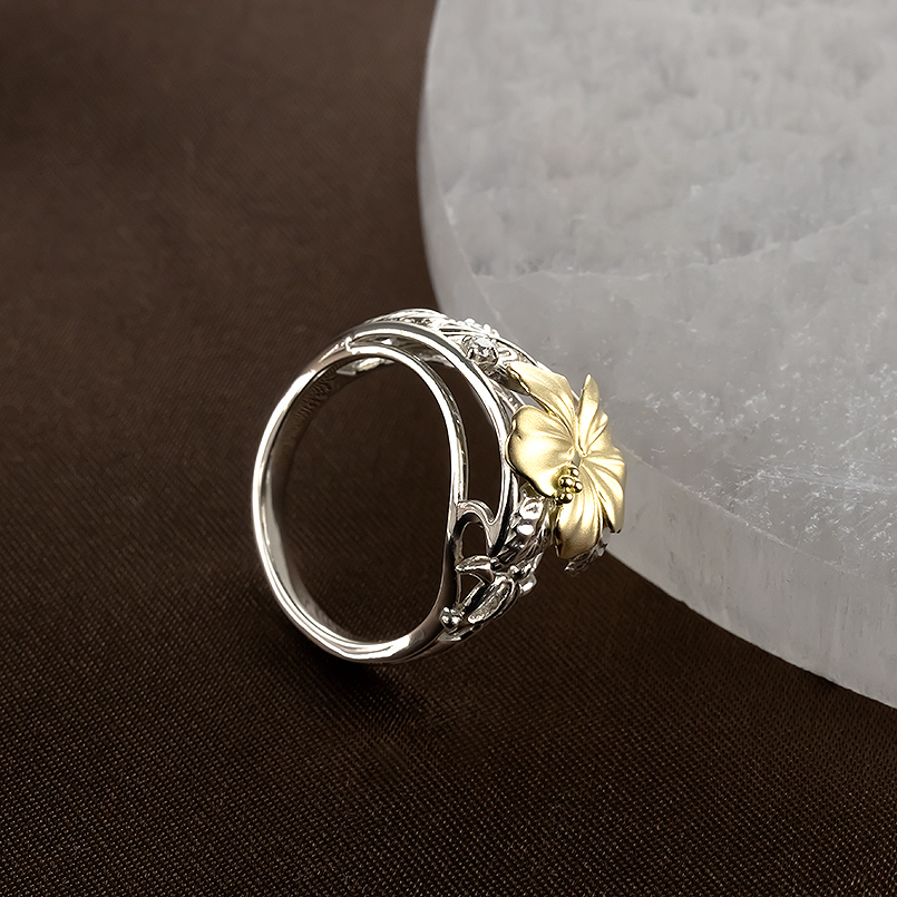 プラチナ 18金 リング ダイヤモンド ハワイアンジュエリー 太め 幅広 pt900 ゴールド 18k 透かし コンビ 指輪 婚約指輪 ピンキーリング 男女兼用 送料無料 saleの画像
