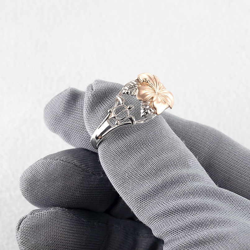 プラチナ 18金 リング メンズ ダイヤモンド ハワイアンジュエリー 太め 幅広 pt900 ゴールド 18k 透かし コンビ 指輪 婚約指輪 ピンキーリング 送料無料 saleの画像