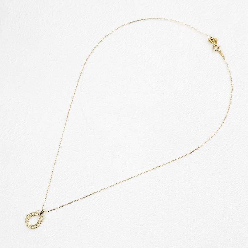 18金 馬蹄 ネックレス ダイヤモンド ペンダントトップ レディース チェーン ゴールド 18k トップ ホースシュー 蹄鉄 シンプル あすつく 送料無料 セール saleの画像