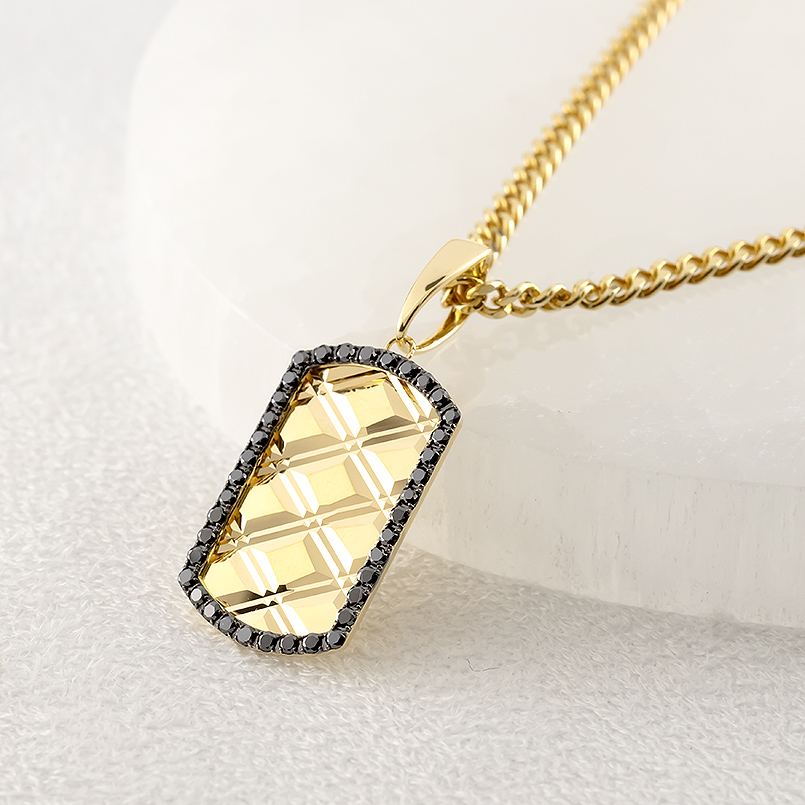 18金 ネックレス ペンダントトップ メンズ ブラックダイヤモンド ゴールド 18k トップ ペンダントヘッド プレート シンプル あすつく 送料無料 セール saleの画像
