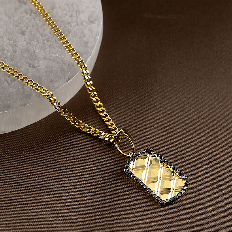 18金 ネックレス ペンダントトップ メンズ ブラックダイヤモンド ゴールド 18k トップ ペンダントヘッド プレート シンプル あすつく 送料無料 セール saleの画像