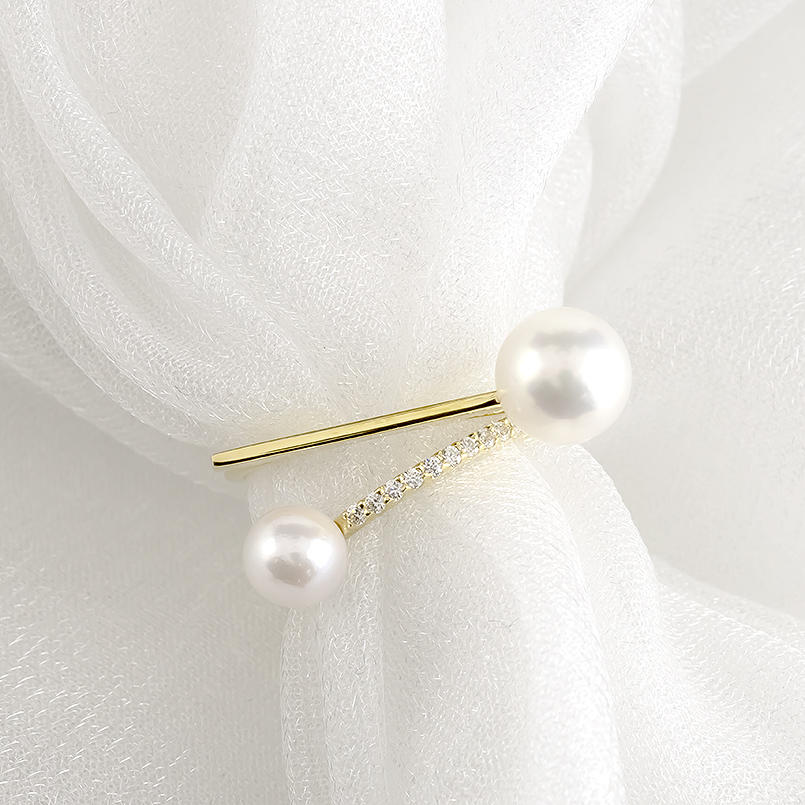 18金 リング ダイヤモンド パール 真珠 2連 ゴールド 18k アコヤ あこや真珠 婚約指輪 ピンキーリング シンプル フォーマル 男女兼用 送料無料 セール saleの画像
