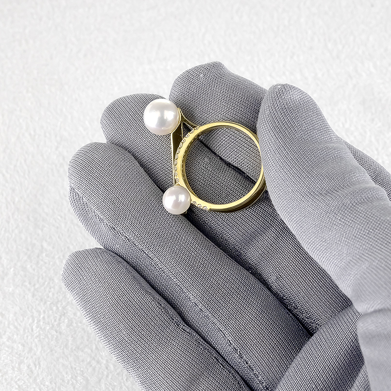 18金 リング ダイヤモンド パール 真珠 2連 ゴールド 18k アコヤ あこや真珠 婚約指輪 ピンキーリング シンプル フォーマル 男女兼用 送料無料 セール saleの画像