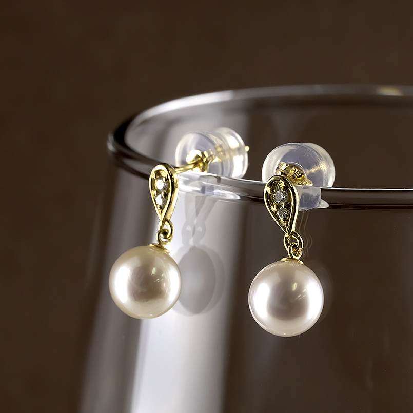 18金 ピアス パール レディース ダイヤモンド ペア ゴールド 18k アコヤ あこや真珠 フォーマル 本真珠 ツユ ドロップ イエローゴールドK18 あすつく 送料無料の画像