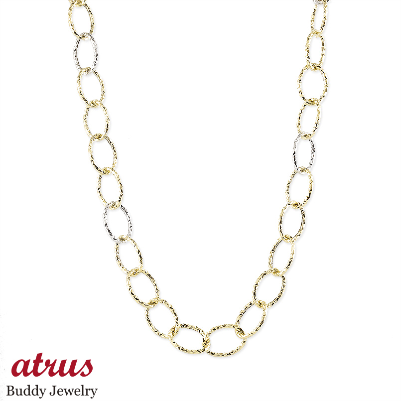 18金 ネックレス レディース チェーンのみ 70cm 太め ゴールド 18k コンビ イエロー ホワイト ロングネックレス ラリエット 中空 ITALY あすつく 送料無料 爆買