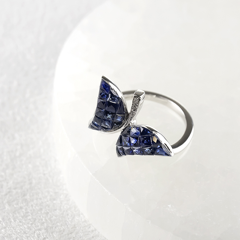 18金 リング レディース 蝶 ダイヤモンド 選べる ルビー サファイア ブルートパーズ 18k ホワイトゴールド ピンキーリング 婚約指輪 あすつく セール saleの画像