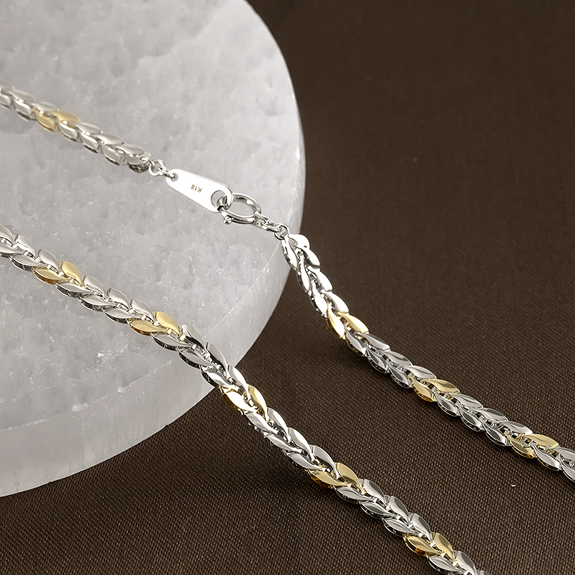 小豆ネックレス K18 Pt850 コンビ 幅4.7mm 1.0角線 50cm ダブル