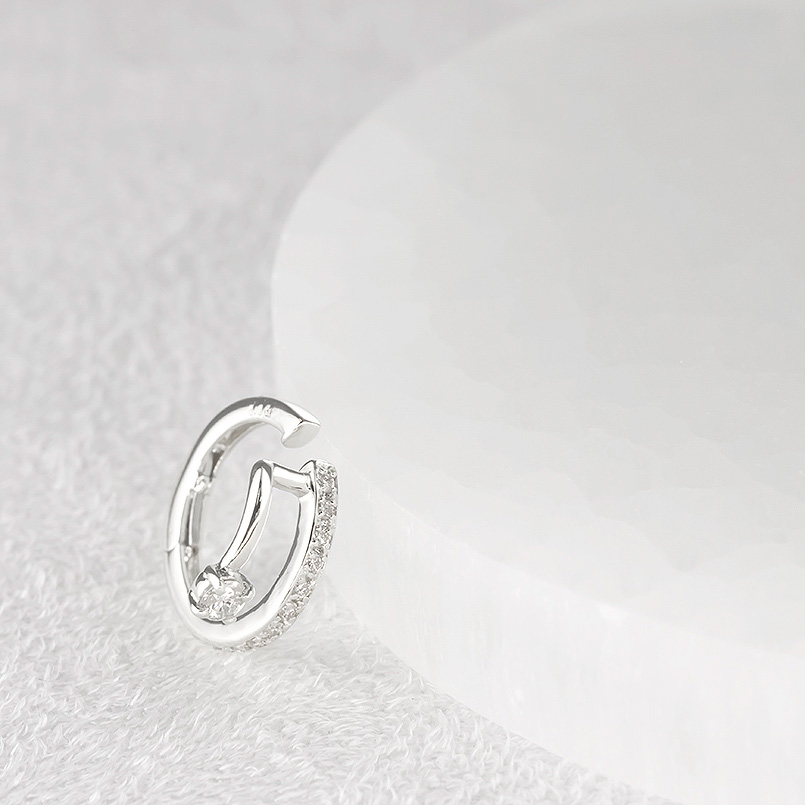 イヤーカフ プラチナ ダイヤモンド 0.2ct 2連 中折れ式 片耳 pt900 イヤークリップ イヤカフ シンプル おしゃれ 男女兼用 あすつく 送料無料 セール saleの画像