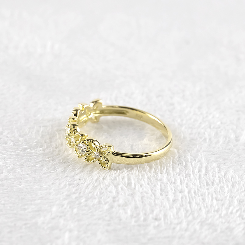 18金 リング レディース 5号 ダイヤモンド 0.12ct ゴールド 18k 花 フラワー ミル打ち ピンキーリング 婚約指輪 おしゃれ 人気  あすつく 送料無料 セール SALE