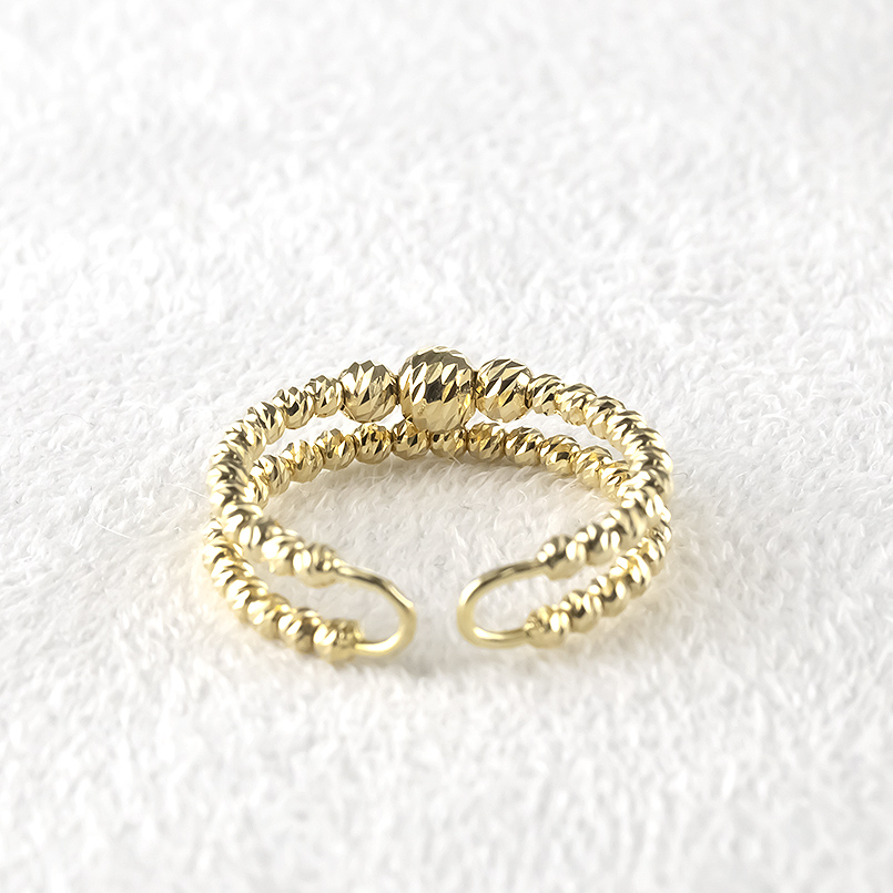 18金 リング レディース 2連 フリーサイズ 簡単装着 ミラーボール ゴールド 18k 指輪 ストッパー 婚約指輪 ピンキーリング おしゃれ 送料無料 セールの画像