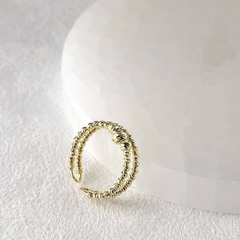 18金 リング レディース 2連 フリーサイズ 簡単装着 ミラーボール ゴールド 18k 指輪 ストッパー 婚約指輪 ピンキーリング おしゃれ 送料無料 セールの画像