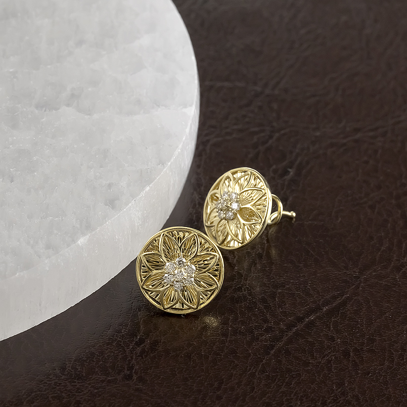 18金 ピアス レディース ダイヤモンド 0.2ct ペア ゴールド 18k キャッチのいらないピアス キャッチナッシャー 簡単装着 花 フラワー 人気 あすつく 送料無料の画像