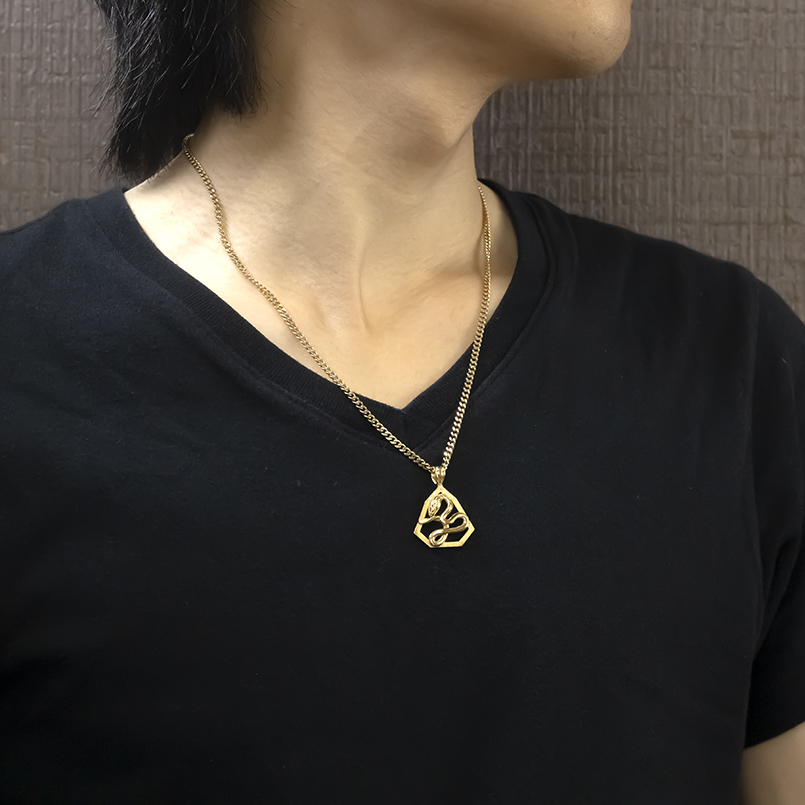 ゴールド ネックレス 蛇 ダイヤモンド 0.05ct ペンダントトップ 大ぶり お守り イエローゴールド 10k ヘビ スネーク 巳年 喜平 七角形 人気 男女兼用 送料無料の画像