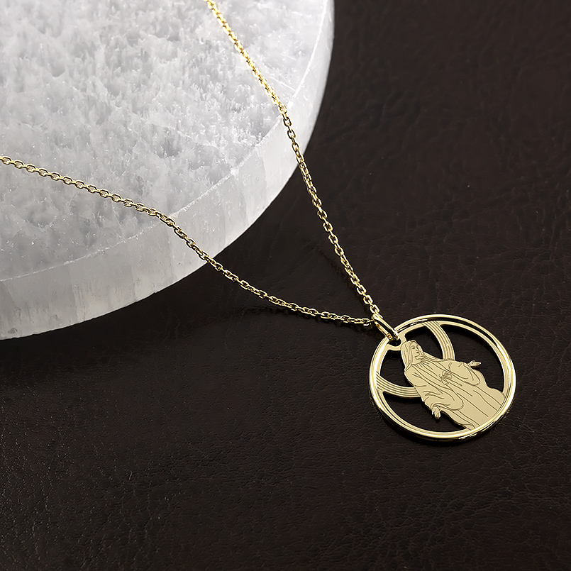 18金 ネックレス マリア ペンダントトップ レディース 大振り 透かし イエローゴールド 18k 切り絵 おしゃれ 人気 あすつく 送料無料 セール saleの画像