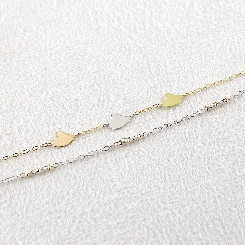 18金 ブレスレット 2連 ハート レディース 18cm アジャスター付 ゴールド 18k イエローゴールド ピンクゴールド ホワイトゴールド あすつく 送料無料 saleの画像