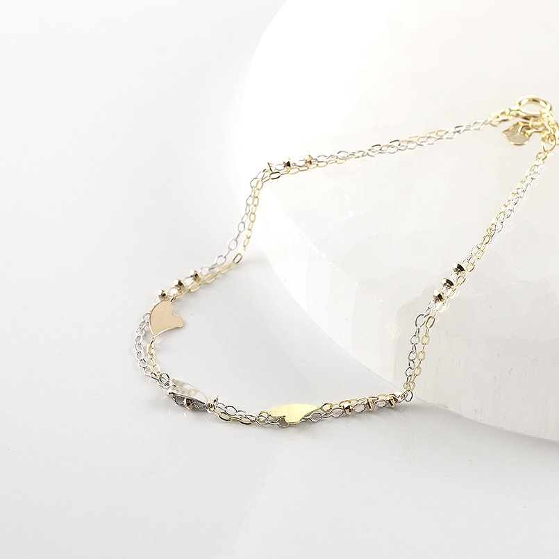 18金 ブレスレット 2連 ハート レディース 18cm アジャスター付 ゴールド 18k イエローゴールド ピンクゴールド ホワイトゴールド あすつく 送料無料 saleの画像