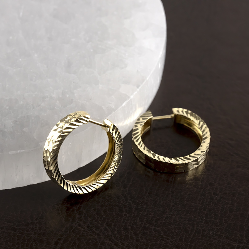 18金 フープピアス ペア 大ぶり メンズ 中折れ式 ピアス ゴールド 18k イエローゴールド リング カット 普段使い 人気 あすつく 送料無料 セール saleの画像