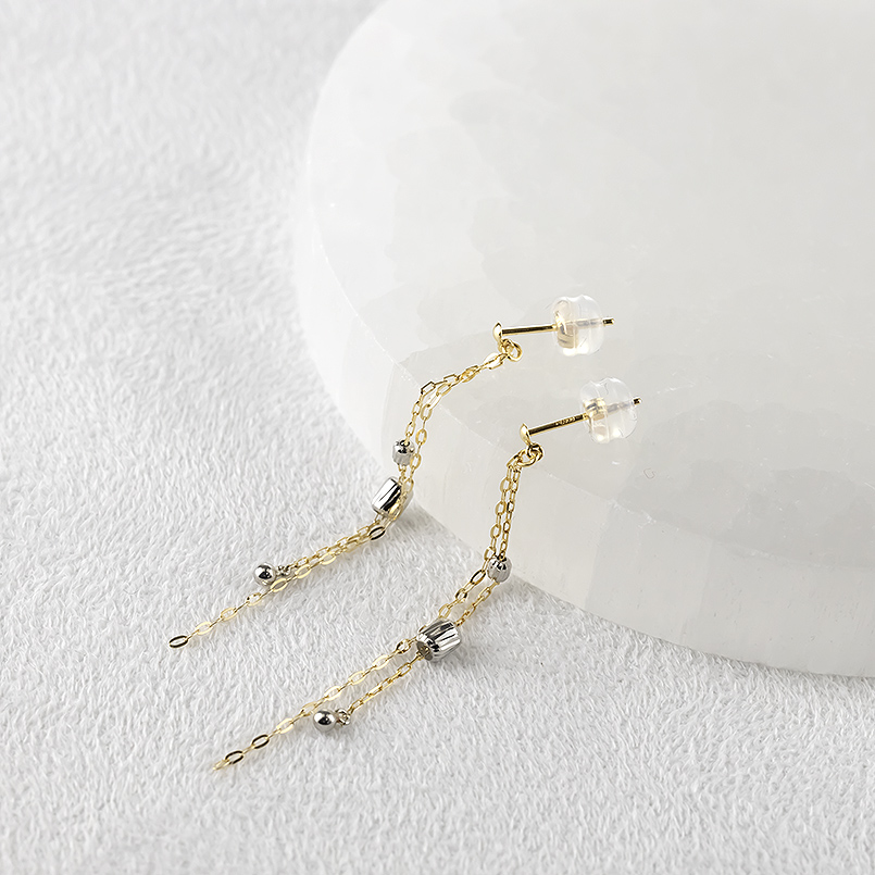 18金 プラチナ ロングピアス ペア レディース 揺れる ゆれる ゴールド 18k pt900 アズキチェーン コンビ シンプル 普段使い あすつく 送料無料 セール saleの画像