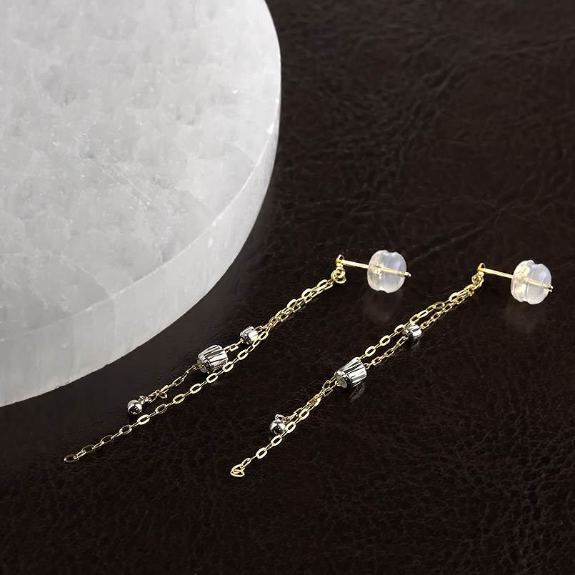 18金 プラチナ ロングピアス ペア レディース 揺れる ゆれる ゴールド 18k pt900 アズキチェーン コンビ シンプル 普段使い あすつく 送料無料 セール saleの画像