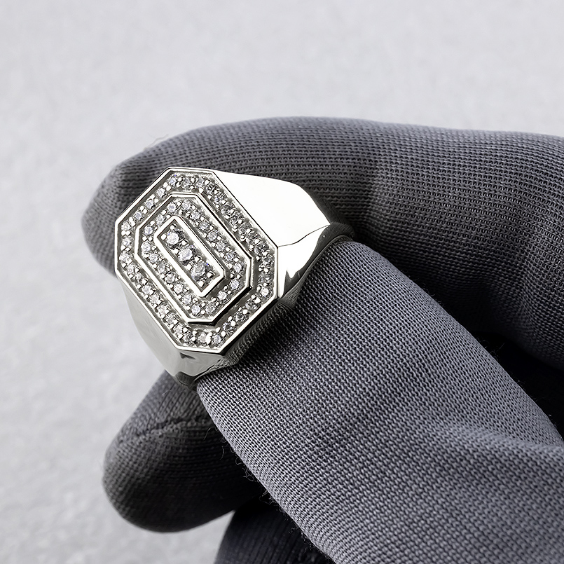シルバー リング 印台 ダイヤモンド 0.62ct メンズ 幅広 太め sv925 指輪 ダイヤ シンプル カレッジリング おしゃれ 人気 送料無料 セール saleの画像