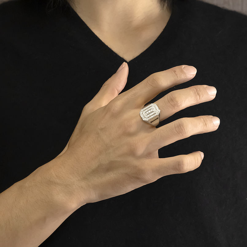 シルバー リング 印台 ダイヤモンド 0.62ct メンズ 幅広 太め sv925 指輪 ダイヤ シンプル カレッジリング おしゃれ 人気 送料無料 セール saleの画像