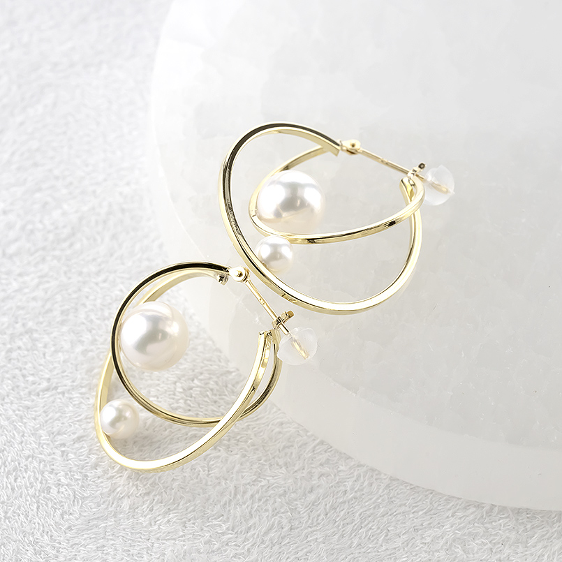 18金 フープピアス 真珠 パール 2連 ゴールド 18k ピアス フープ ペア 大ぶり イエローゴールドk18 フォーマル アコヤ真珠 あすつく 男女兼用 セール saleの画像