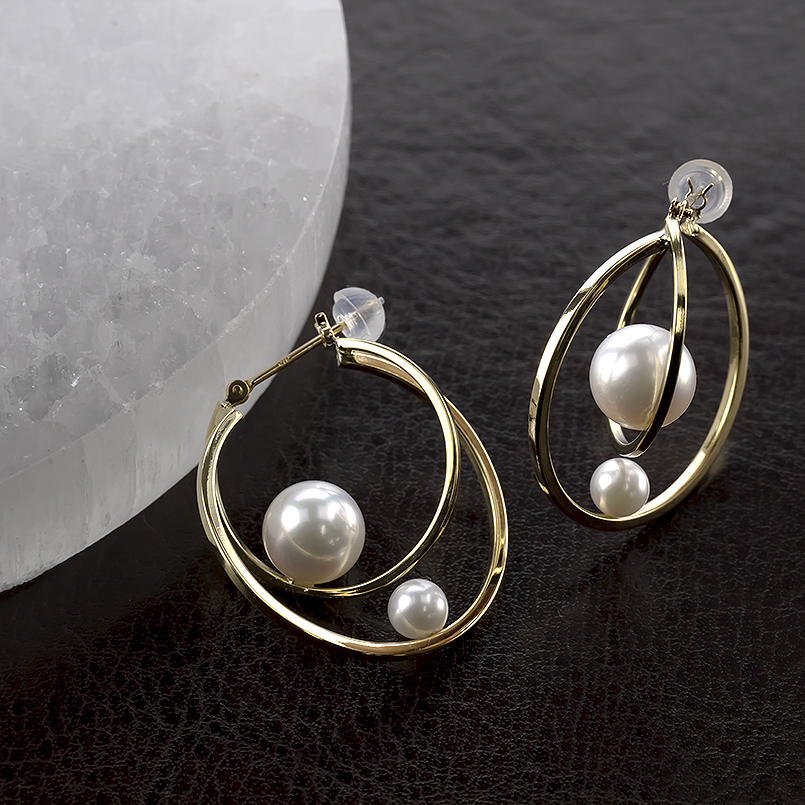 18金 フープピアス 真珠 パール 2連 ゴールド 18k ピアス フープ ペア 大ぶり イエローゴールドk18 フォーマル アコヤ真珠 あすつく 男女兼用 セール saleの画像