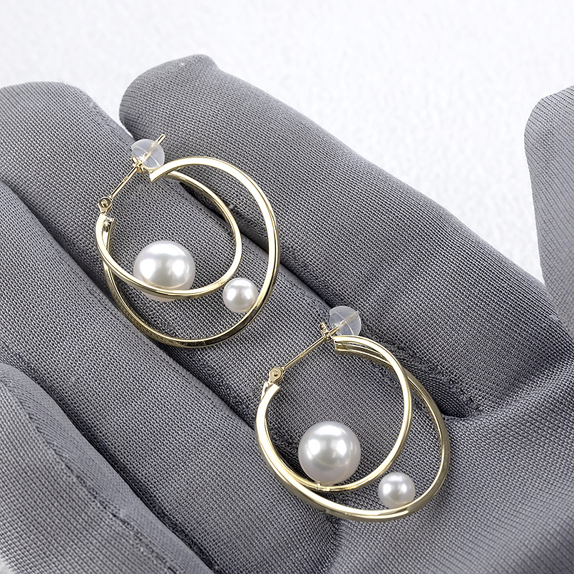 18金 フープピアス 真珠 パール 2連 ゴールド 18k ピアス フープ ペア 大ぶり イエローゴールドk18 フォーマル アコヤ真珠 あすつく 男女兼用 セール saleの画像