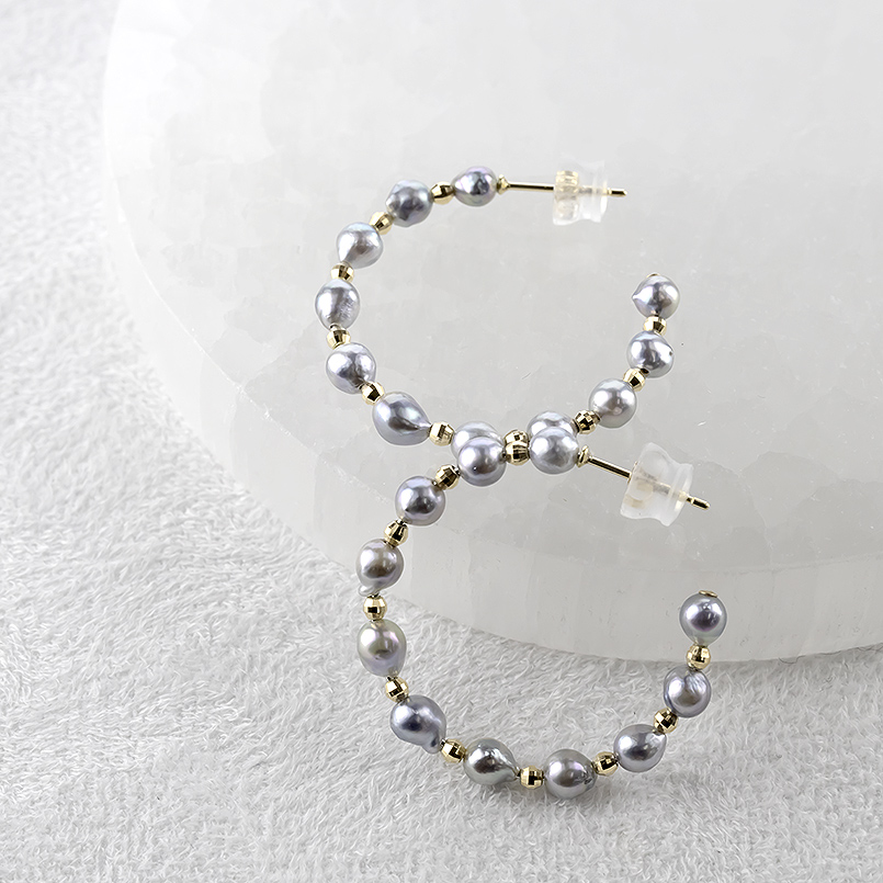 18金 フープピアス 真珠 パール ゴールド 18k ピアス フープ ペア 大ぶり 南洋ケシパール ミラーボール フォーマル あすつく 男女兼用 送料無料 セール saleの画像