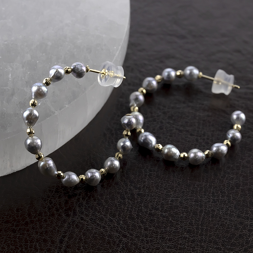 18金 フープピアス 真珠 パール ゴールド 18k ピアス フープ ペア 大ぶり 南洋ケシパール ミラーボール フォーマル あすつく 男女兼用 送料無料 セール saleの画像
