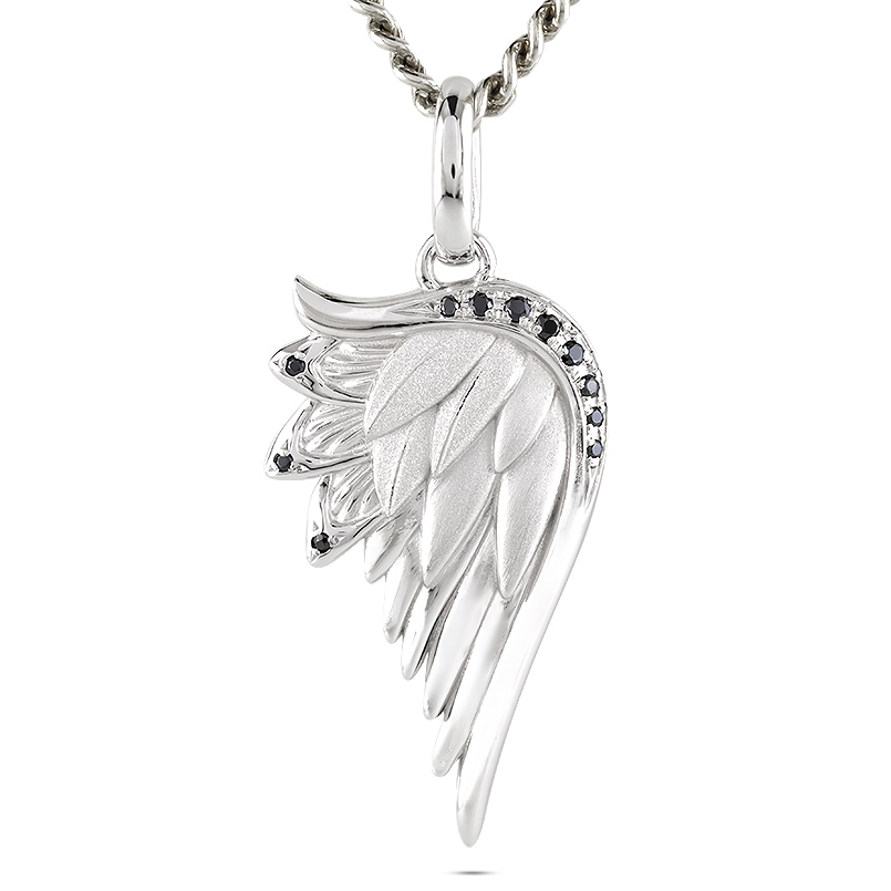 シルバー ネックレス 羽根 ブラックダイヤモンド 0.08ct メンズ 喜平用